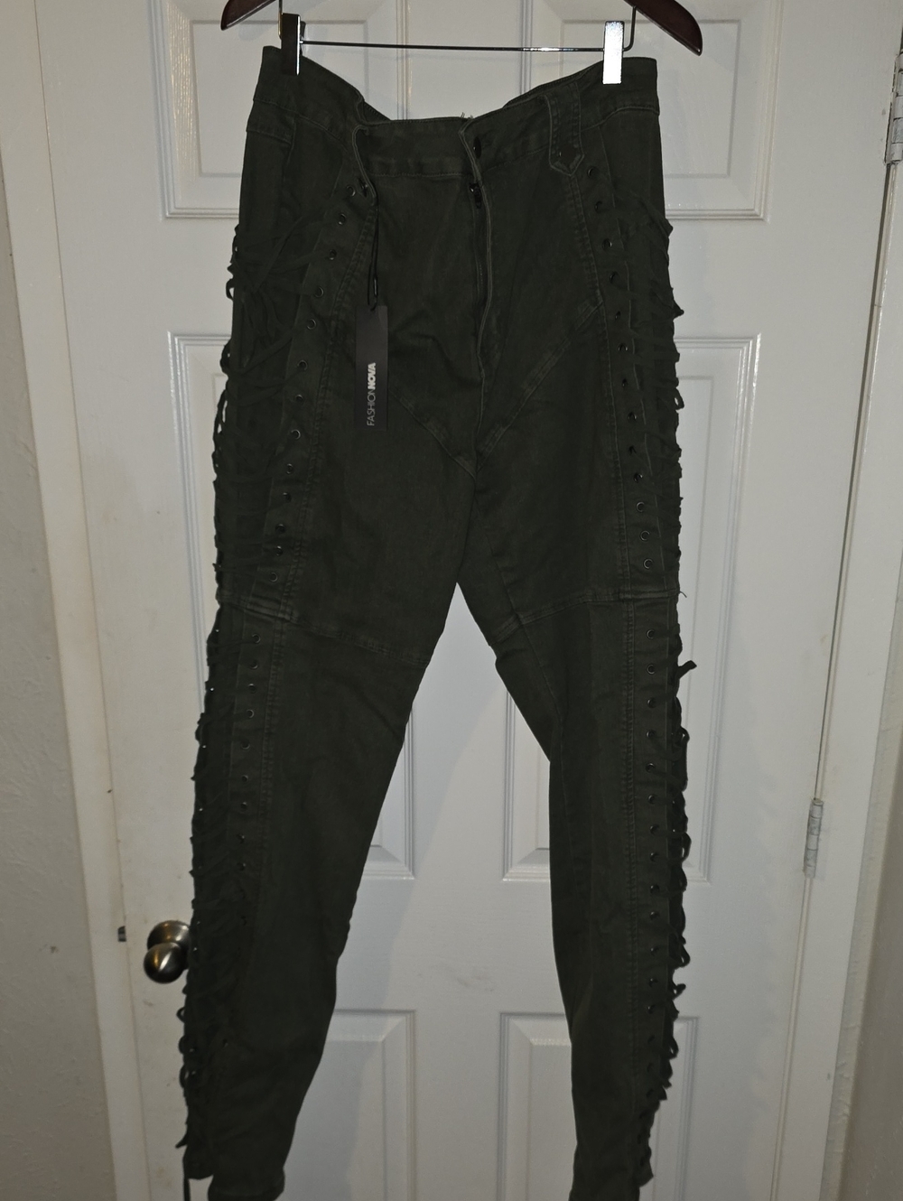 Fashion Nova Olive Green Cargo Pants with Side Lace-Up Detailing
